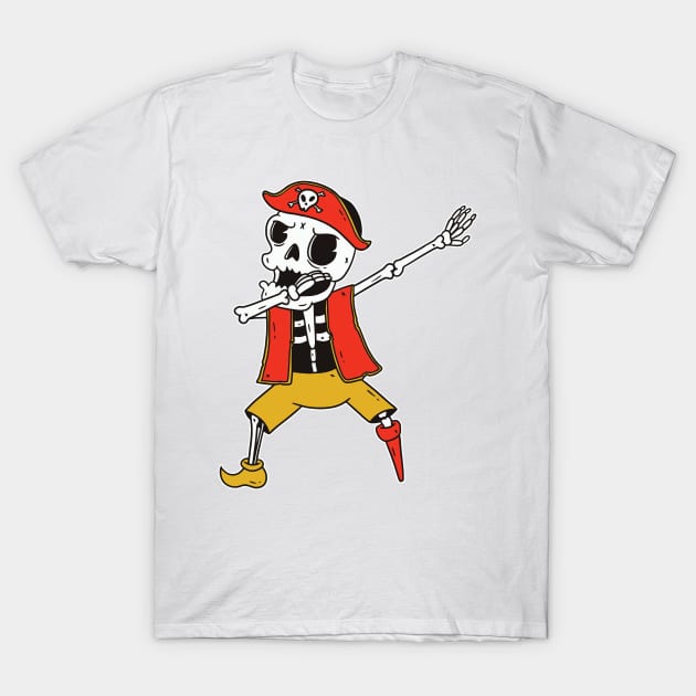 Funny Skeleton Pirate Dabbing T-Shirt by BamBam
